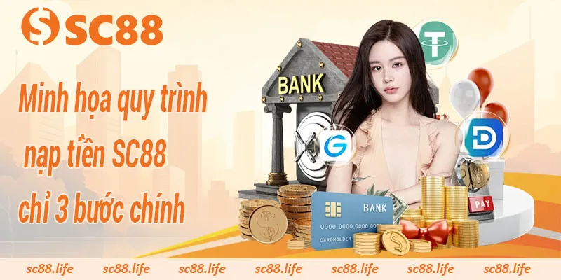 Minh họa quy trình nạp tiền SC88 chỉ 3 bước chính